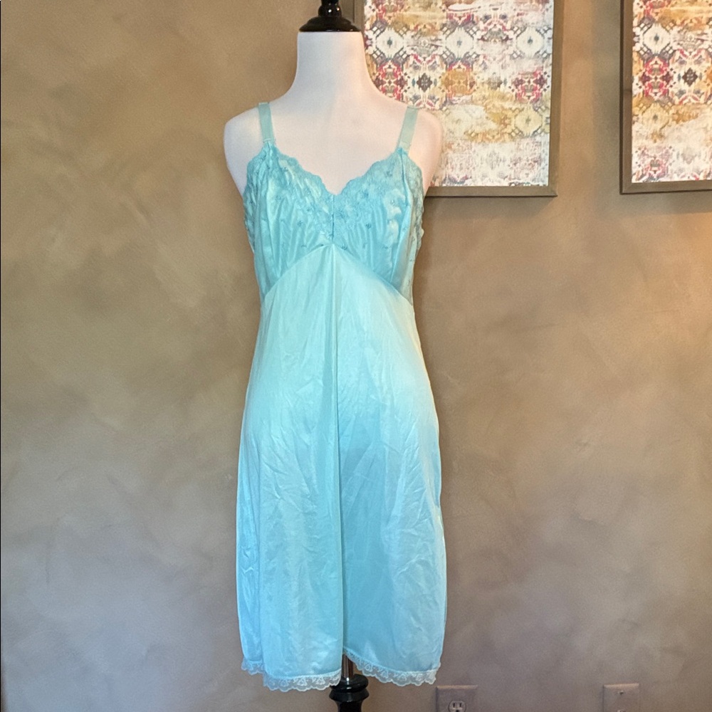 Vintage Light Blue Lace Detail Chemise